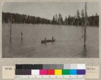 A canoe invades Silver Lake near Camp Califorest. Canoeists: Dole and Gerland. (?) July 1933. E.F