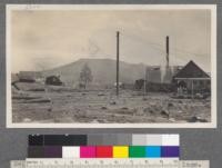 Delleker mill, and pond full of yellow pine logs. Logging train being unloaded with steam winch