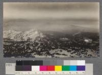 Looking southeastward from top of Mt. Lassen. Lake Almanor at extreme left (background)