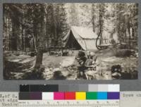 University of California Califorest Camp '20. Drew-Byrne tent. Drew and Byrne at edge of "swimming" pool. Meadow Valley, California. August, 1920. E.F