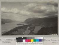 Looking up the Columbia River from Vista House on the Highway. 1937. Metcalf