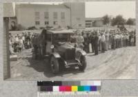 A good crowd at the King City fire protection demonstration, Monterey County. May, 1928. Metcalf