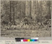 Lunch in Little Schneider Creek meadow. Silviculture field trip at Camp Califorest. 6/2/36, E.F