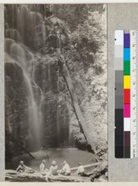 The lower falls of Berry Creek in the California State Redwood Park in the big basin country of Santa Cruz County. June, 1926