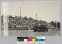 Fire demonstration for 800-student body of the Tulare High School, Tulare. 1937. Metcalf