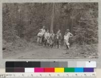 Fritz, Baker, Beatrice Metcalf, Polly Platt and friends on the trail near Califorest Camp. August, 1926