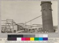 A general view of the plant of the Chicago Lumber Company, Oakland, California. Forestry 112 class in the foreground. The burner is probably the largest in the Bay Region. November, 1925