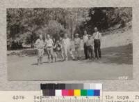 Bert Smith and a few of the boys from Butte County in camp at Enterprise, near Oroville. The site here was pleasant but had no facilities. Metcalf. July, 1928