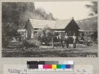 Farm Advisor Myszka and Mr. W. C. McDuffie and son at the McDuffie Ranch above Round Valley, Mendocino County. 1937. Metcalf