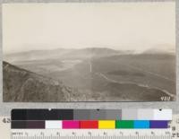 View towards San Bernadino and the Colton Hills from Bawanca burn near Devil's Canyon. This was a day of heavy north wind. Note how soil is blowing. Metcalf. Nov. 1927