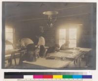 Michigan Agricultural College, Department of Forestry. Views taken during the 6 weeks summer term, 1910. Interior of the classroom. At the headquarters of the Public Domain Commission, Roscommon Country, Cold Springs on Higgins Lake, Michigan