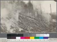 Fire in Hammond Lumber Company, cuttings near Camp 23, Little River, Humboldt County, California. May 31, 1920. E.F