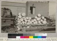 A portion of the yard of White Brothers, hardwood dealers of San Francisco. The logs in the center painted white on the ends of Lignumvitae. November 1925. E.F