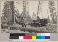 Best-60 tractor picking up a bunch of logs under Robinson high wheels. Clover Valley Lumber Company, Camp 8. E.F. August 1925