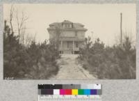 Headquarters House Houghton Lake State Forest, Michigan with Red Pine (Pinus resinosa) 12 years from planting. 60' lookout tower in right background