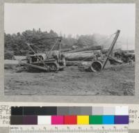 Redwood Region. An ingenious load loader of Little Valley Lumber Company (Frank Hyman & Son). Cleone, near Fort Bragg, California. Operates like a fork lift truck. 9-18-51 E.F