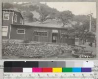 As well as the rustic exterior of the Marsh Creek Springs lobby, Mr. Gill used many sequoia and cedar poles with the bark on for railings throughout the park. Built in 1939, the bark has lasted very well. April 1940. Metcalf