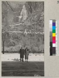 Dr. & Mrs. G. P. Burns at Yosemite Falls, March 1935. Metcalf