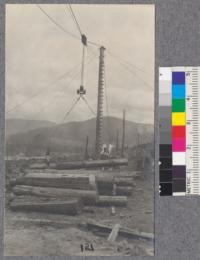 Removing the chocker, showing the mud and debris that collects at the end pole road in wet weather. Holmes-Eureka Company, Humboldt County. 5/25/15