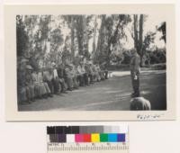 Harold Wahlberg talks to group attening windbreak meeting, Orange County. Nov. 1951