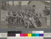 Most of the Califorest '20 bunch. Lunch hour at Spanish Peak Lumber Company plant. Near Quincy, California. August, 1920. E.F