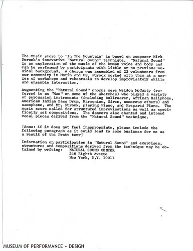 Program Notes for "In the Mountain, On the Mountain," 1981