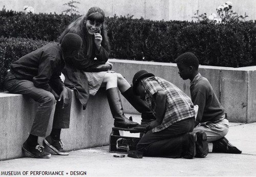 Daria Halprin Getting Shoes Shined in Union Square