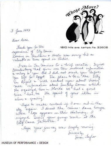 Correspondence from Susan Taylor to Anna Halprin, 1979