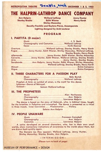 Program for the Halprin-Lathrop Dance Company, 1953