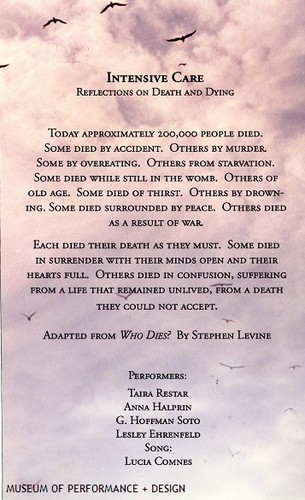 "Intensive Care, Reflections on Death and Dying" program card