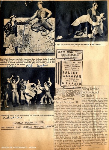 Press clippings regarding Ballet Caravan's performance of Lew Christensen's "Filling Station"