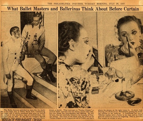 Press clipping in scrapbook: "What Ballet Masters and Ballerinas Think About Before Curtain"