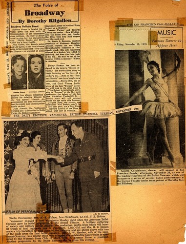 Scrapbook page with clippings of articles from 1939 and 1941