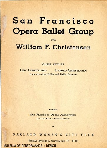 Program cover of San Francisco Opera Ballet Group with Willam Christensen at the Oakland Women's City Club