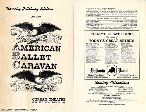 Program of the American Ballet Caravan performance at the Curran Theatre, San Francisco