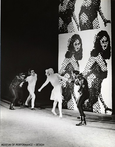 David Anderson, Lynda Meyer, and three male dancers in movement "II: Virility" of Christensen's "Life: A Do It Yourself Disaster"