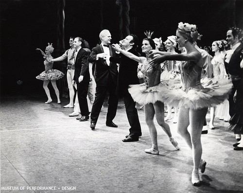 Lew Christensen, conductor Gerhardt Samuels, designer Robert O'Hearn and San Francisco Ballet dancers at an opening night of Nutcracker