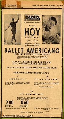 Advertisement for American Ballet performance in the "El Colombiano"