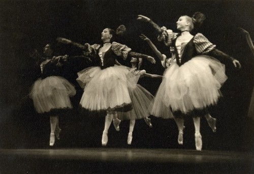 Female dancers mid-jump in Christensen's Beauty and the Shepherd