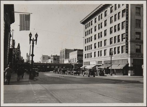 Santa Fe train passing through Colorado Boulevard, Pasadena