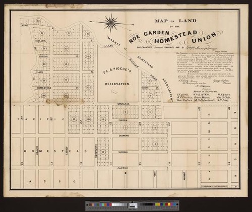 Map of land of the Noe Garden Homestead Union, San Francisco: surveyed January 1868