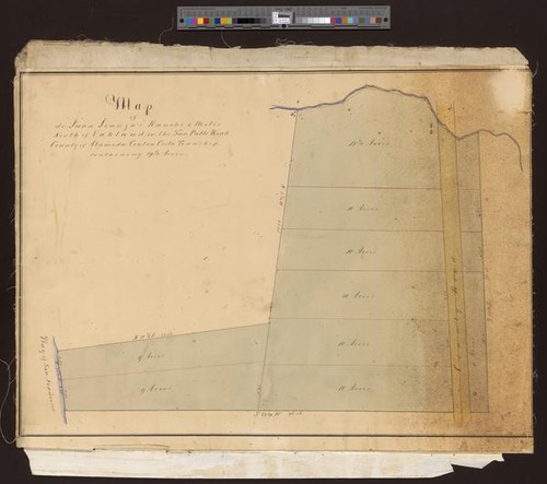 Map de Juan Jsunza's Rancho: 4 miles north of Oakland on the San Pablo Road, County of Alameda, Contra Costa Township : containing 89 1/4 acres