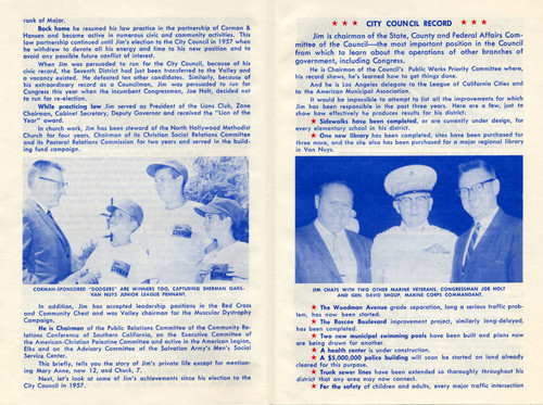 Campaign brochure, James C. Corman, California 22nd congressional district, 1960