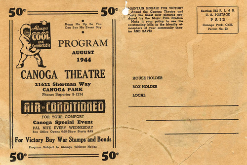 Canoga Theatre movie schedule, Canoga Park, 1944