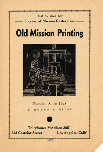 Programme Commemorating the Restoration of Mission San Fernando, 1938