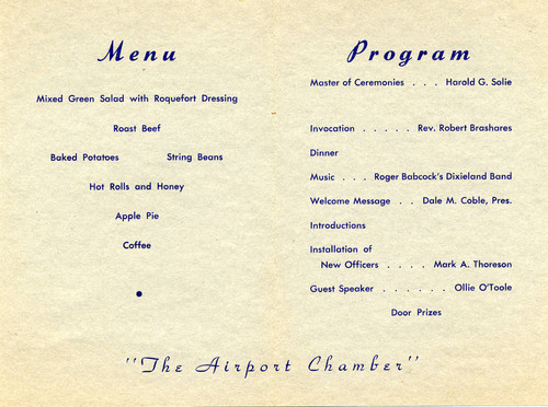 West Van Nuys Annual Installation Dinner program, 1955