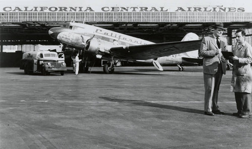 Lockheed Air Terminal. Colonel C.C. Sherman, President of California Central Airlines, shown with his DC-3