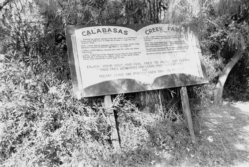 Calabasas Creek Park sign, Calabasas, 1990