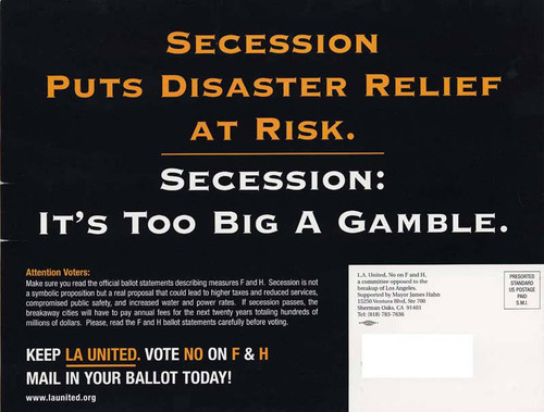 Flier, No on Measure F, San Fernando Valley cityhood, San Fernando Valley, 2002