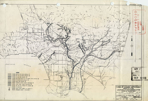 Map: Types of channel improvement prior to flood, Los Angeles, 1938